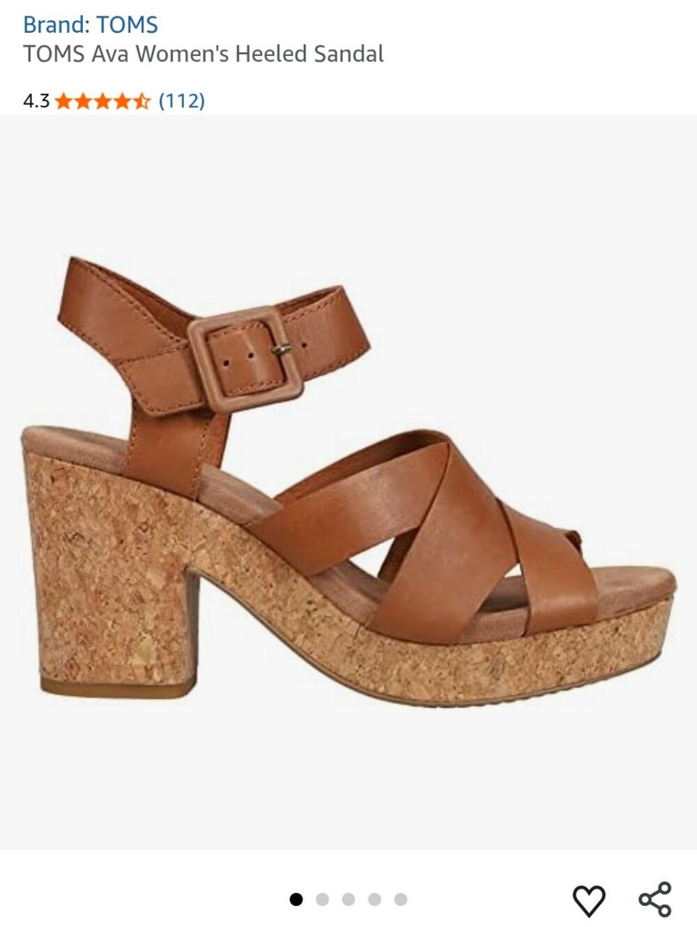 TOMS Ava Brown Leather Cork Block Heel Sandal 6.5